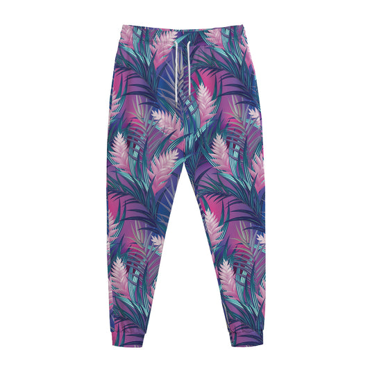 Teal And Pink Tropical Floral Print Jogger Pants