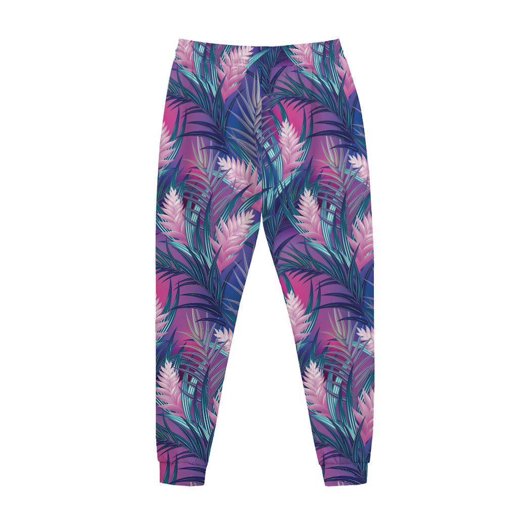 Teal And Pink Tropical Floral Print Jogger Pants