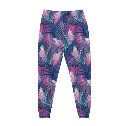 Teal And Pink Tropical Floral Print Jogger Pants