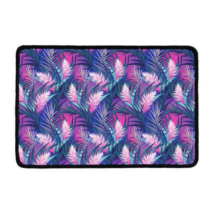 Teal And Pink Tropical Floral Print Kitchen Mat