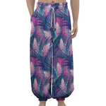 Teal And Pink Tropical Floral Print Lantern Pants