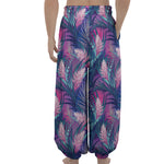 Teal And Pink Tropical Floral Print Lantern Pants
