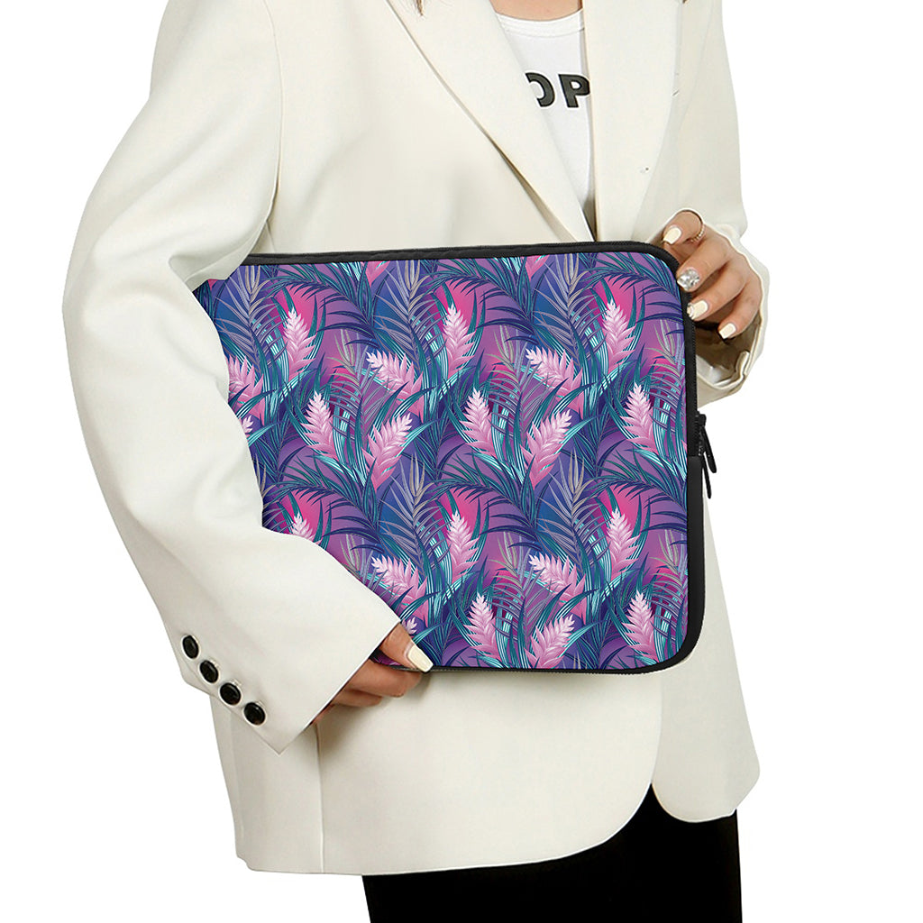 Teal And Pink Tropical Floral Print Laptop Sleeve
