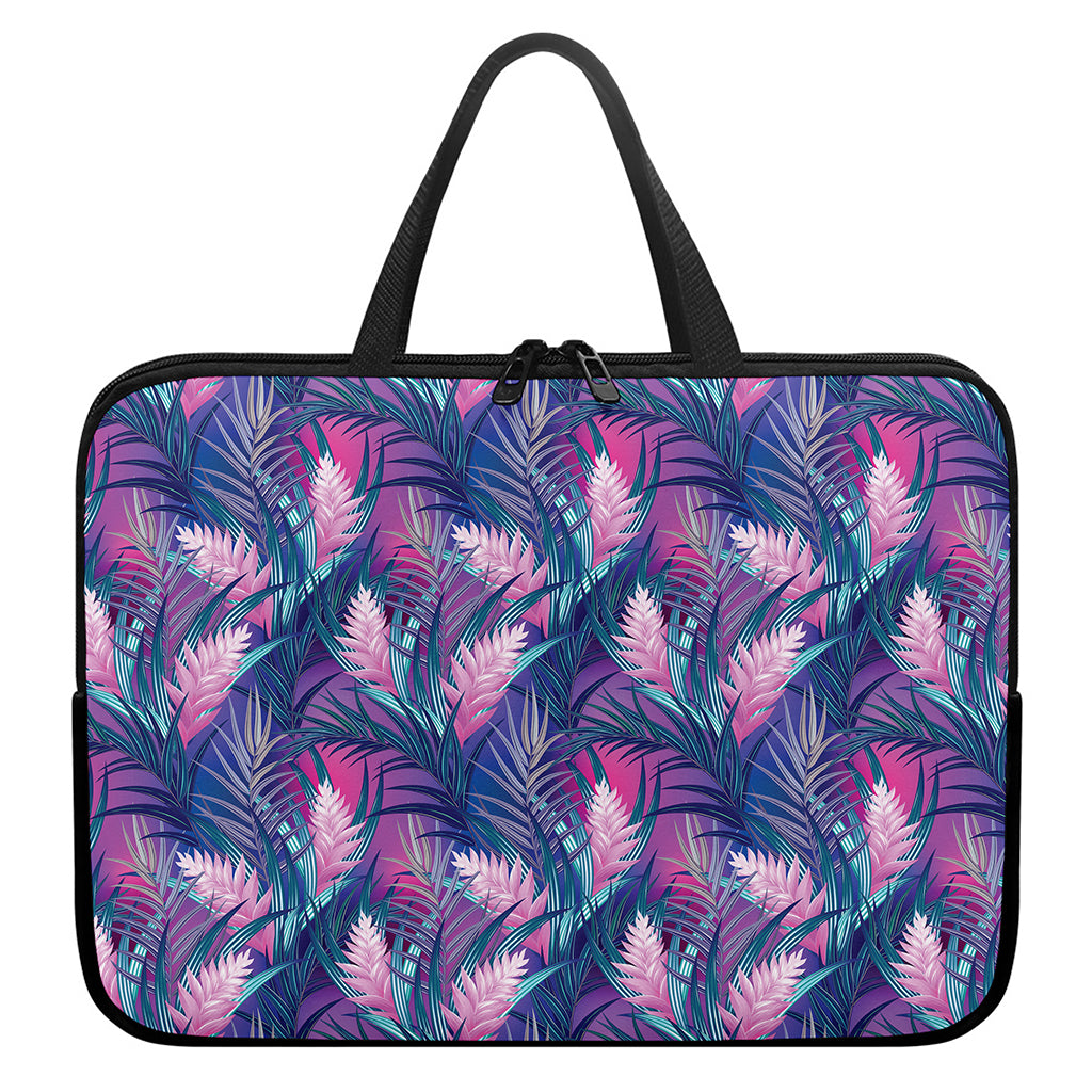 Teal And Pink Tropical Floral Print Laptop Sleeve With Handle