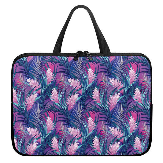 Teal And Pink Tropical Floral Print Laptop Sleeve With Handle