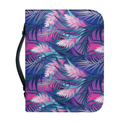 Teal And Pink Tropical Floral Print Leather Bible Cover
