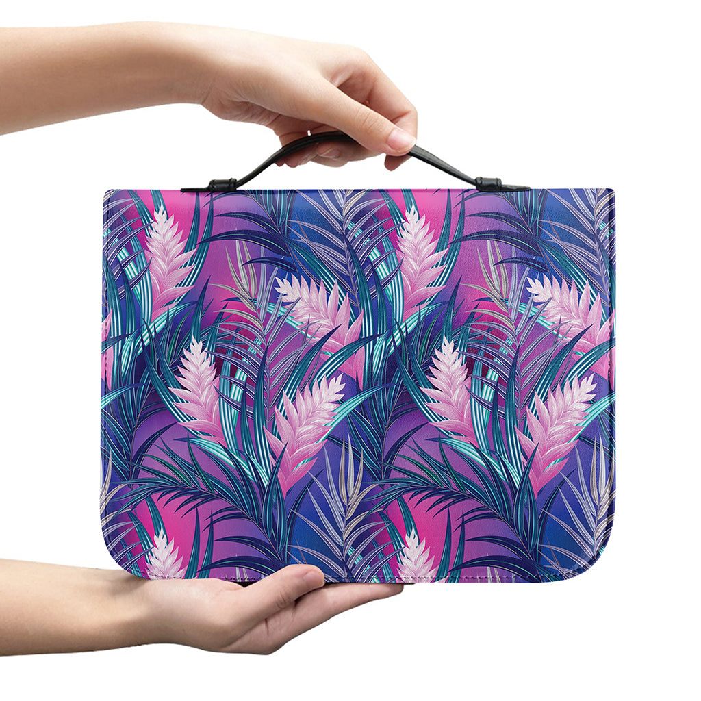 Teal And Pink Tropical Floral Print Leather Bible Cover