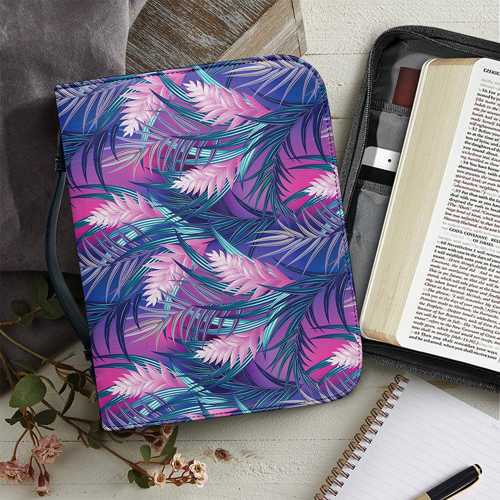 Teal And Pink Tropical Floral Print Leather Bible Cover