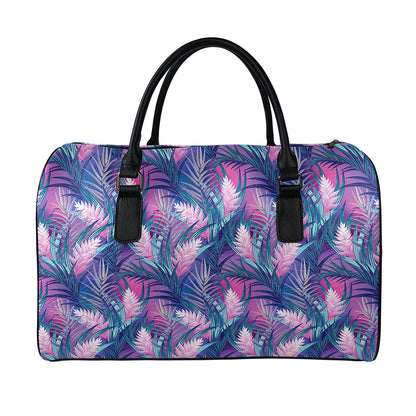 Teal And Pink Tropical Floral Print Leather Duffle Bag
