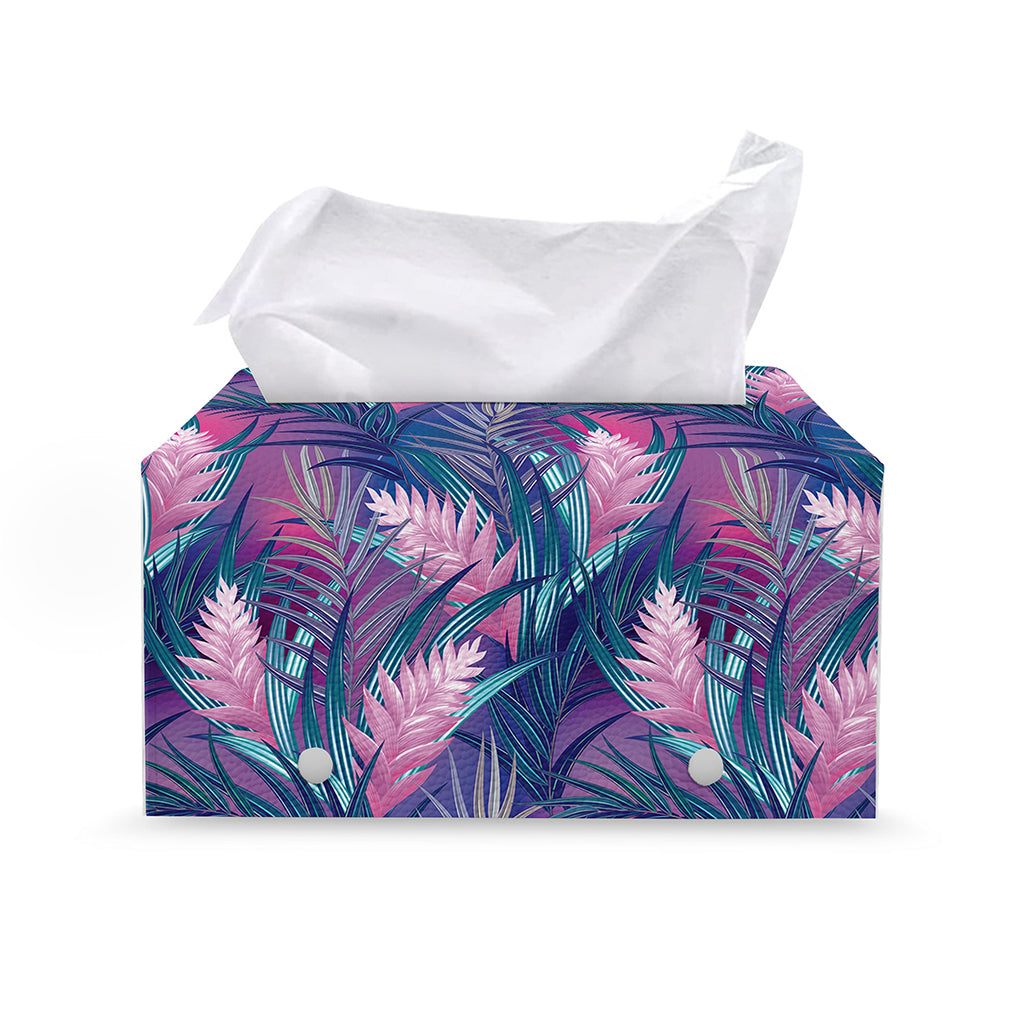 Teal And Pink Tropical Floral Print Leather Tissue Box Cover