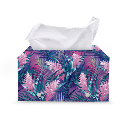 Teal And Pink Tropical Floral Print Leather Tissue Box Cover