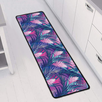 Teal And Pink Tropical Floral Print Long Kitchen Mat