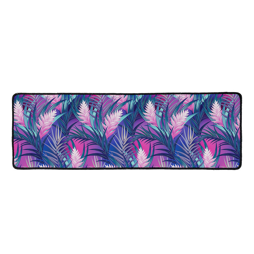 Teal And Pink Tropical Floral Print Long Kitchen Mat
