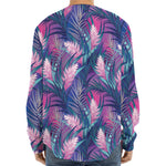 Teal And Pink Tropical Floral Print Long Sleeve Baseball Jersey