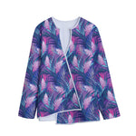 Teal And Pink Tropical Floral Print Long Sleeve Short Coat