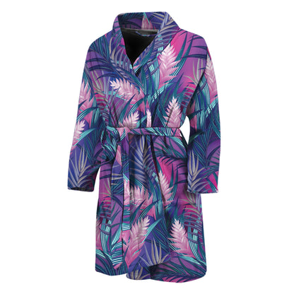 Teal And Pink Tropical Floral Print Men's Bathrobe