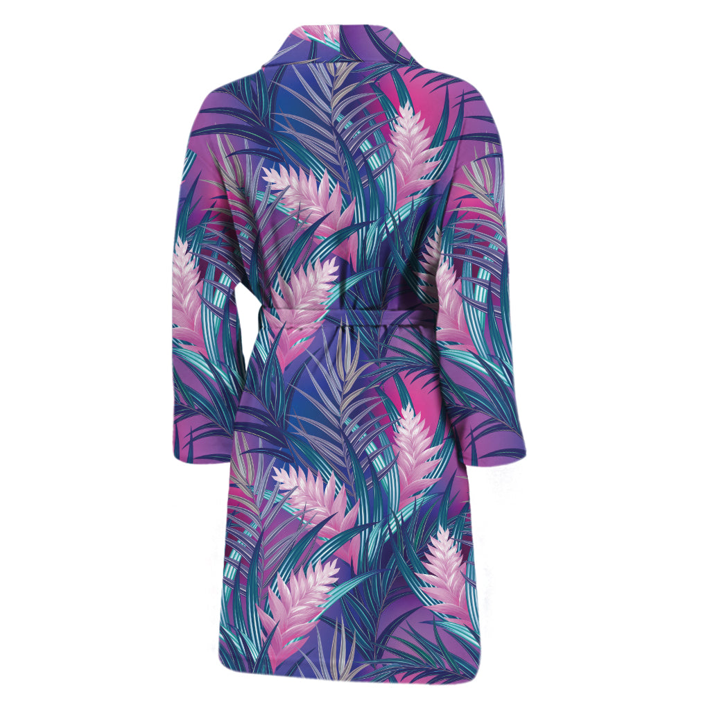 Teal And Pink Tropical Floral Print Men's Bathrobe