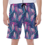 Teal And Pink Tropical Floral Print Men's Beach Shorts