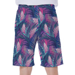 Teal And Pink Tropical Floral Print Men's Beach Shorts