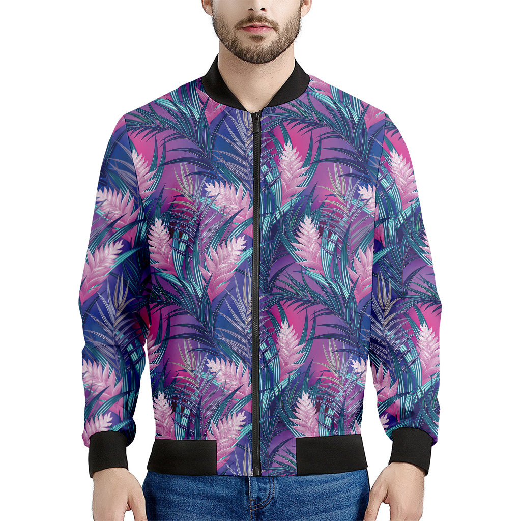 Teal And Pink Tropical Floral Print Men's Bomber Jacket