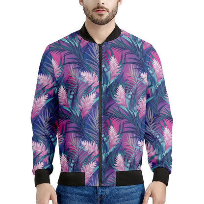 Teal And Pink Tropical Floral Print Men's Bomber Jacket