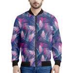 Teal And Pink Tropical Floral Print Men's Bomber Jacket