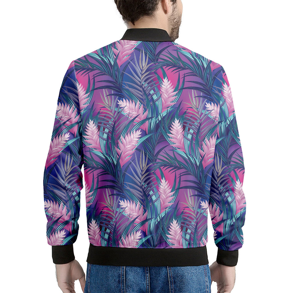 Teal And Pink Tropical Floral Print Men's Bomber Jacket