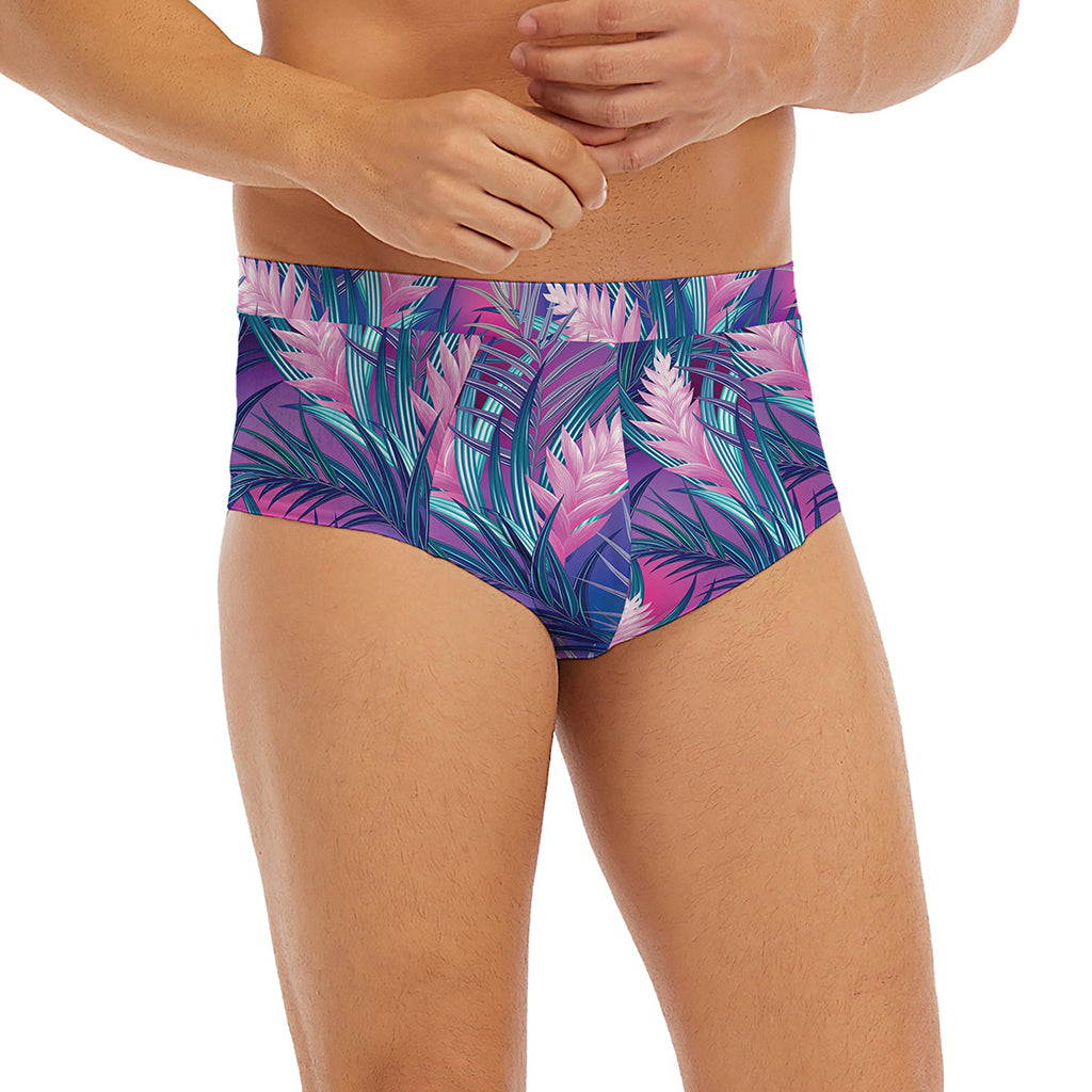 Teal And Pink Tropical Floral Print Men's Briefs