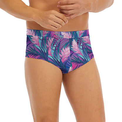 Teal And Pink Tropical Floral Print Men's Briefs