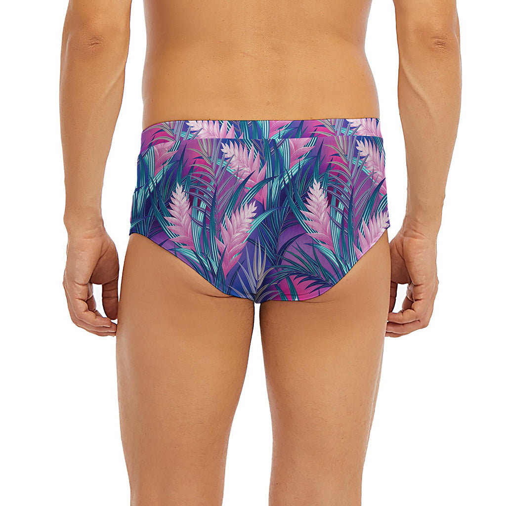 Teal And Pink Tropical Floral Print Men's Briefs