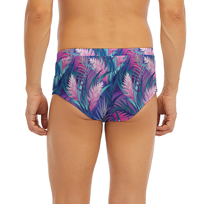 Teal And Pink Tropical Floral Print Men's Briefs