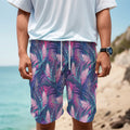 Teal And Pink Tropical Floral Print Men's Cargo Shorts