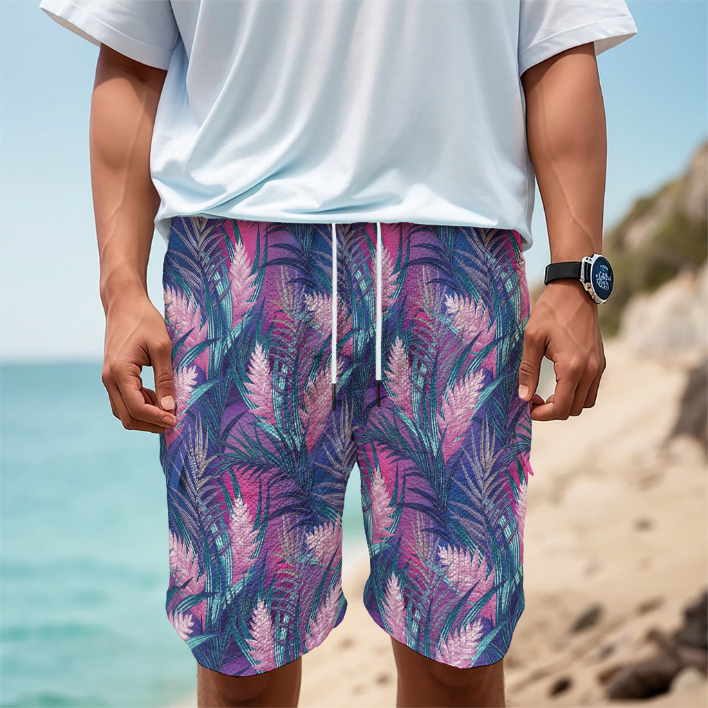 Teal And Pink Tropical Floral Print Men's Cargo Shorts