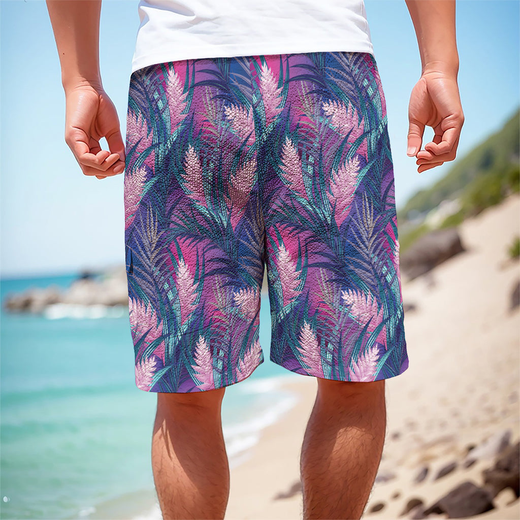 Teal And Pink Tropical Floral Print Men's Cargo Shorts