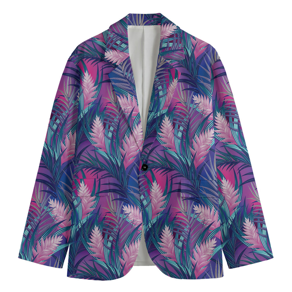 Teal And Pink Tropical Floral Print Men's Cotton Blazer