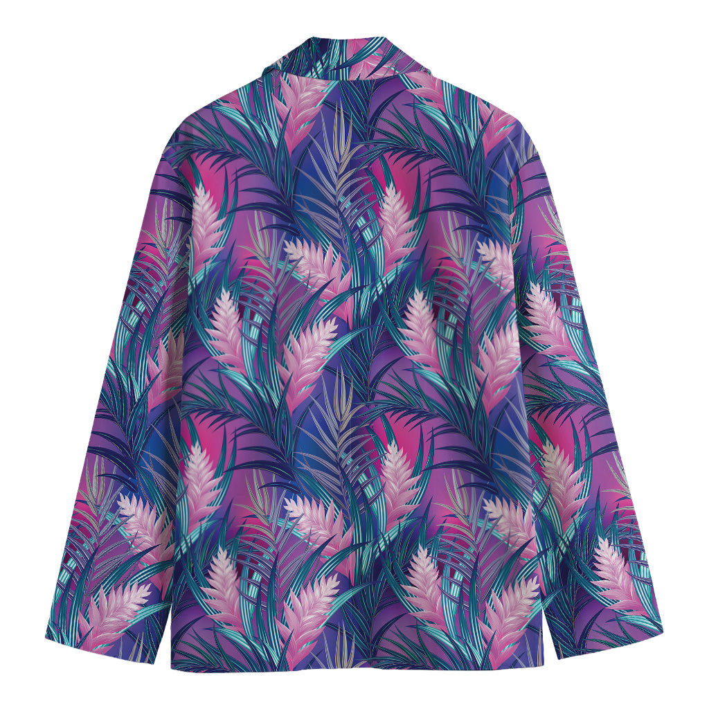 Teal And Pink Tropical Floral Print Men's Cotton Blazer