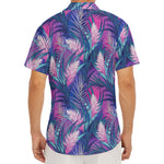 Teal And Pink Tropical Floral Print Men's Deep V-Neck Shirt