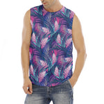 Teal And Pink Tropical Floral Print Men's Fitness Tank Top