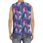 Teal And Pink Tropical Floral Print Men's Fitness Tank Top