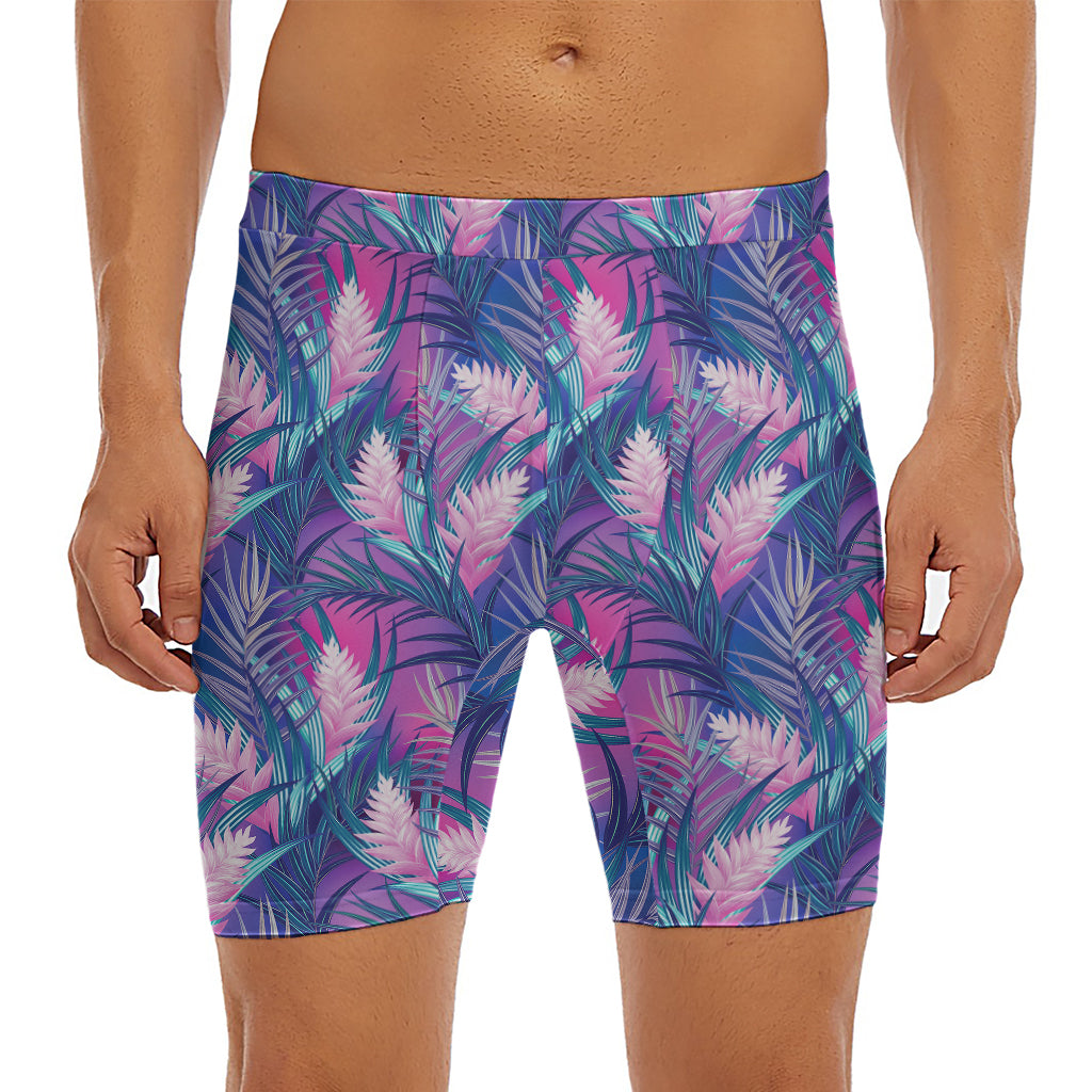 Teal And Pink Tropical Floral Print Men's Long Boxer Briefs