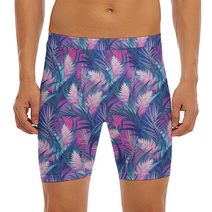 Teal And Pink Tropical Floral Print Men's Long Boxer Briefs