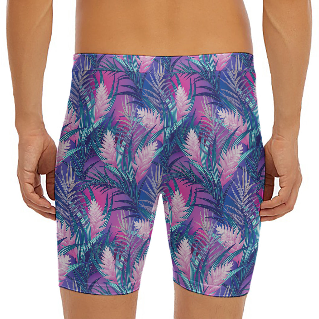 Teal And Pink Tropical Floral Print Men's Long Boxer Briefs
