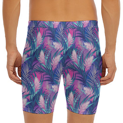 Teal And Pink Tropical Floral Print Men's Long Boxer Briefs