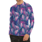 Teal And Pink Tropical Floral Print Men's Long Sleeve Rash Guard