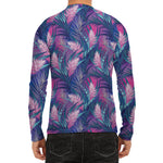 Teal And Pink Tropical Floral Print Men's Long Sleeve Rash Guard