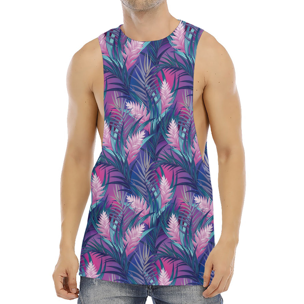 Teal And Pink Tropical Floral Print Men's Muscle Tank Top