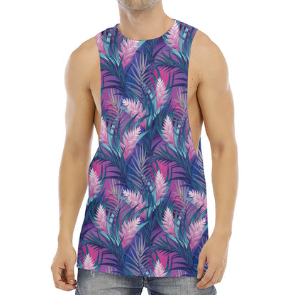 Teal And Pink Tropical Floral Print Men's Muscle Tank Top