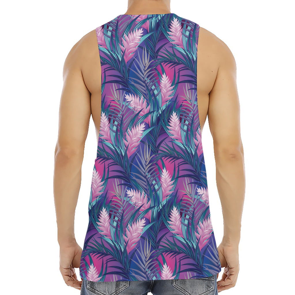 Teal And Pink Tropical Floral Print Men's Muscle Tank Top