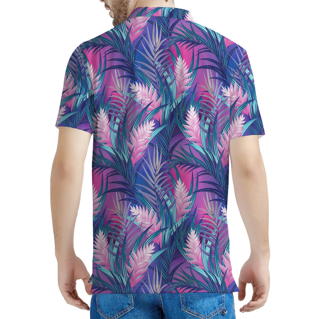 Teal And Pink Tropical Floral Print Men's Polo Shirt