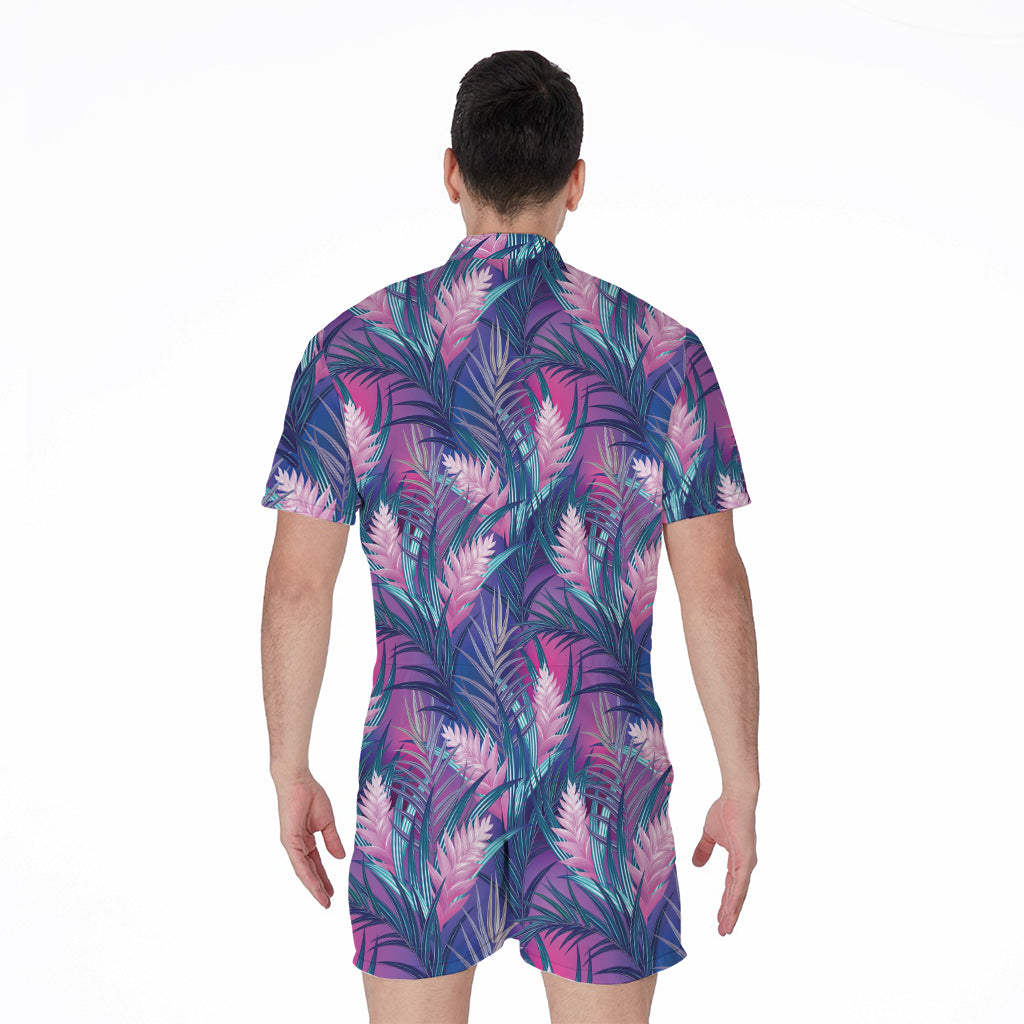 Teal And Pink Tropical Floral Print Men's Rompers
